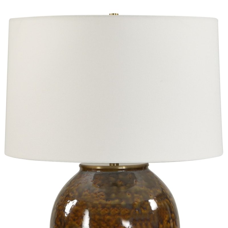 Detail view of the Rye Rust Brown and Green Ceramic Table Lamp
