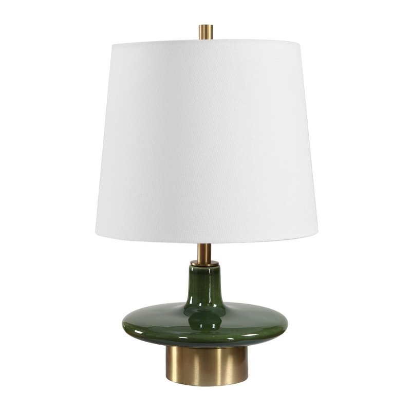 Detail view of the additional ceramic detail on the Sieler Moss Green Ceramic Table Lamp