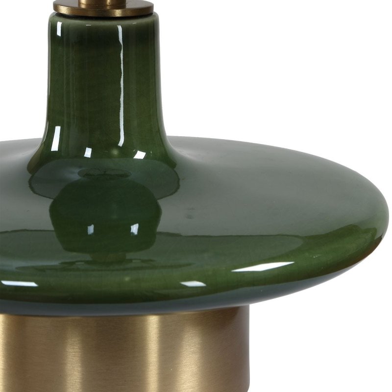 Detail view of the additional shade and base detail on the Sieler Moss Green Ceramic Table Lamp