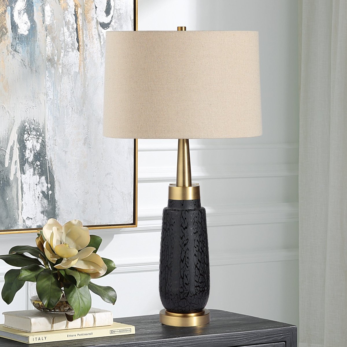 Spyglass Black Wood Grain Table Lamp - Uttermost - Table Lamps by Modest Hut