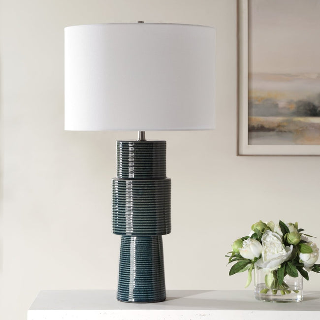 Teal Ceramic Table Lamp with Ribbed Texture - Uttermost - Table Lamps by Modest Hut