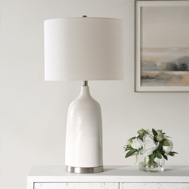 Textured Ceramic Table Lamp With Brushed Nickel Accents - Uttermost - Table Lamps by Modest Hut