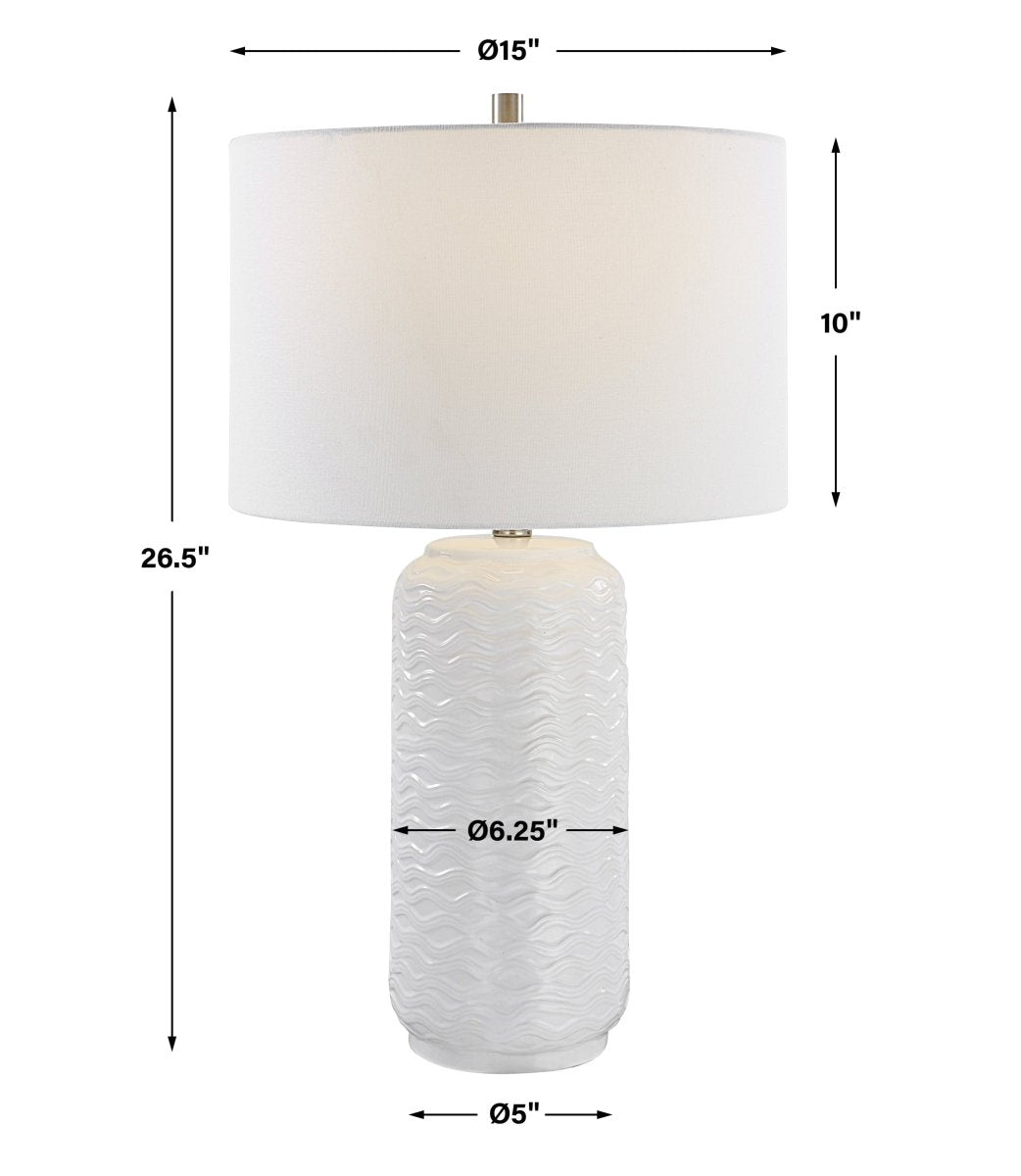 White Wavy Texture Ceramic Table Lamp - Uttermost - Table Lamps by Modest Hut