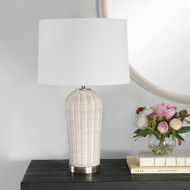 Woven Rattan Table Lamp with Brushed Nickel - Uttermost - Table Lamps by Modest Hut
