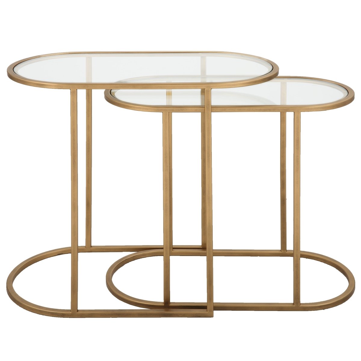 Antique Brushed Brass Oval Nesting Tables with Glass Tops - Uttermost - Tables by Modest Hut