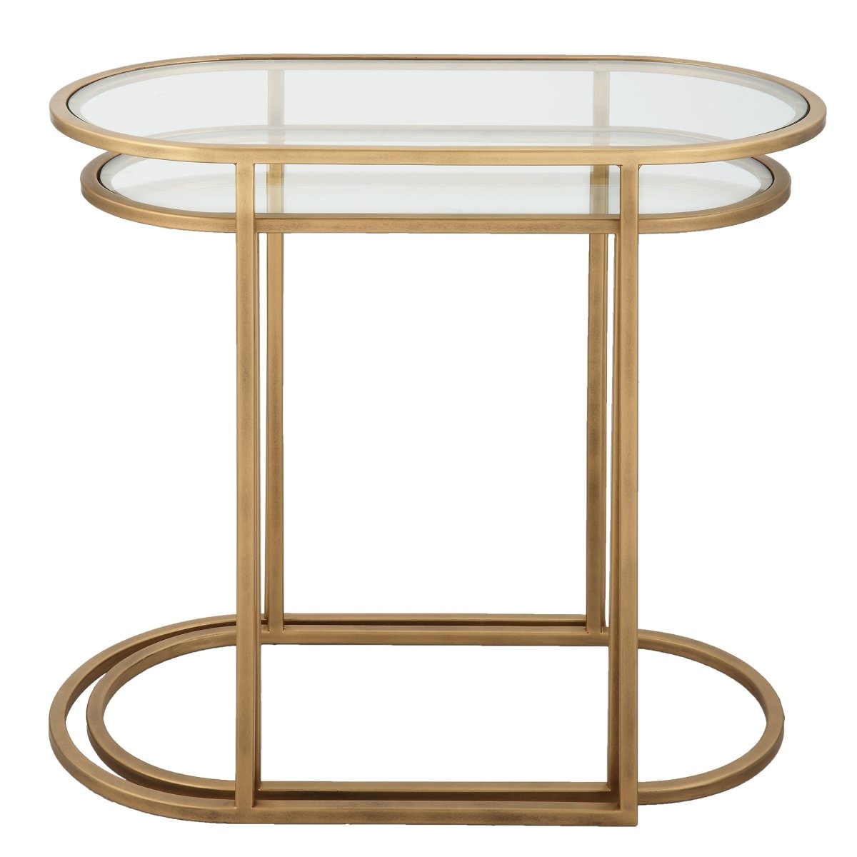 Antique Brushed Brass Oval Nesting Tables with Glass Tops - Uttermost - Tables by Modest Hut