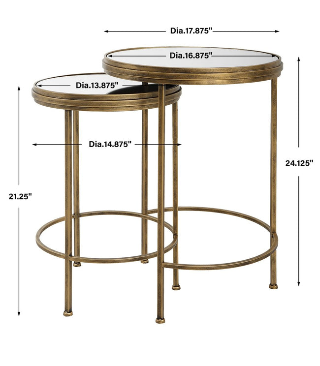 Antique Brushed Gold Iron Nesting Tables with Mirror Tops - Uttermost - Tables by Modest Hut