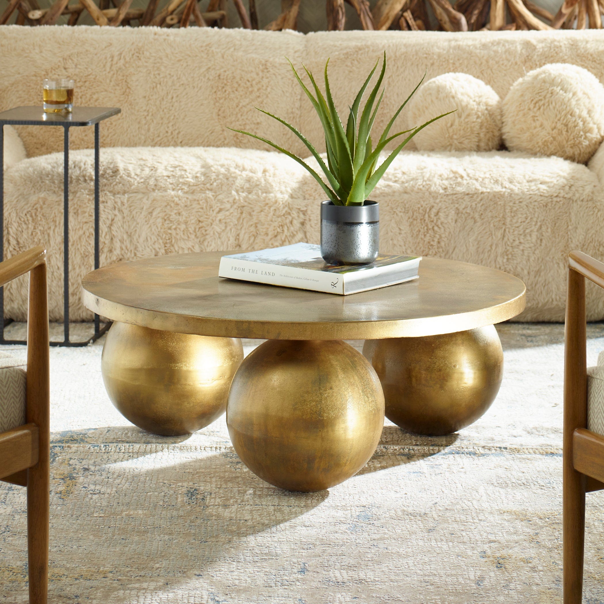 Triplet Antique Brass Coffee Table Uttermost