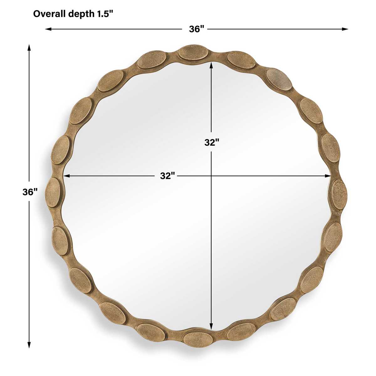 Dimension guide for the Marietta Aged Brass Round Wall Mirror round mirror