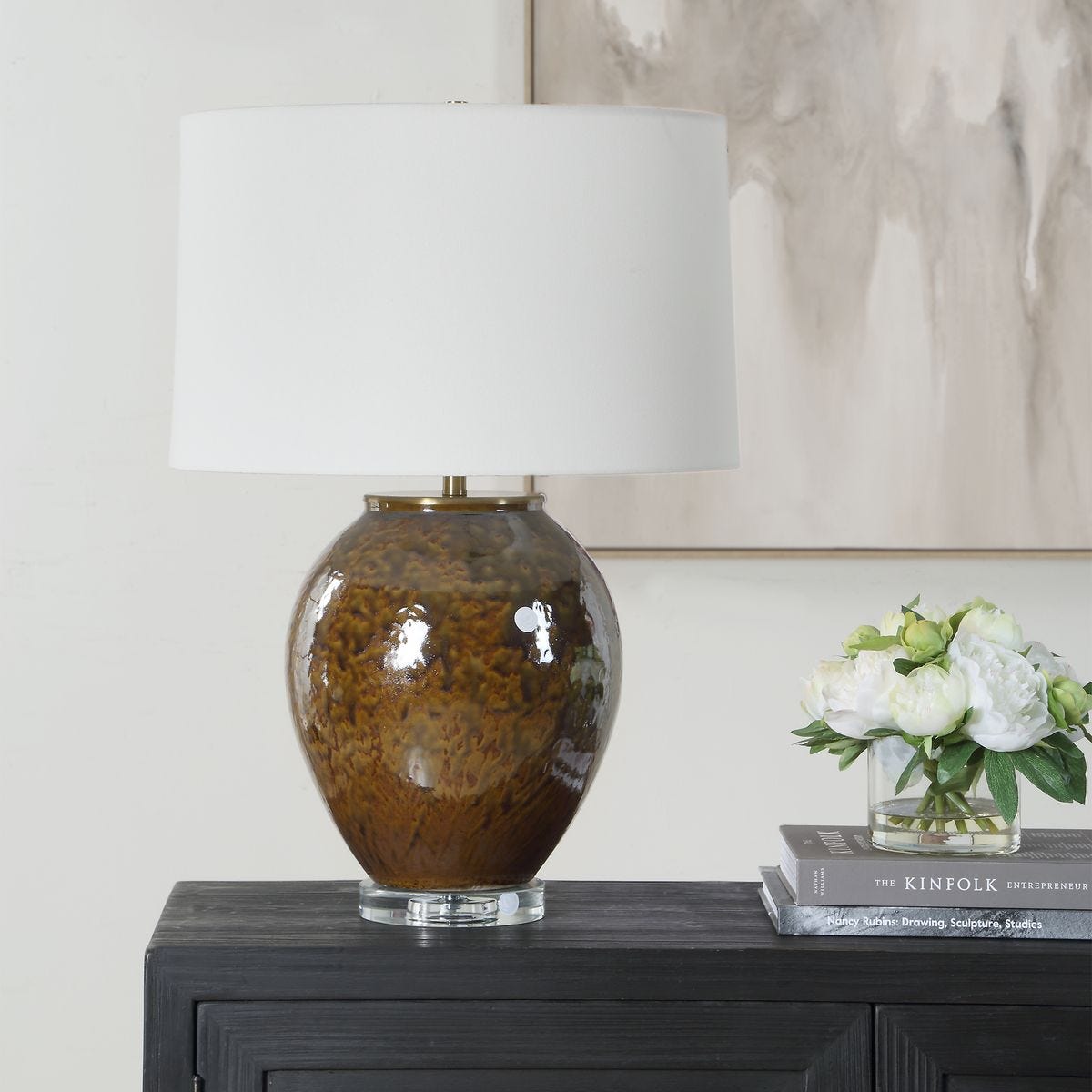 Alternate angle of the Rye Rust Brown and Green Ceramic Table Lamp by Uttermost