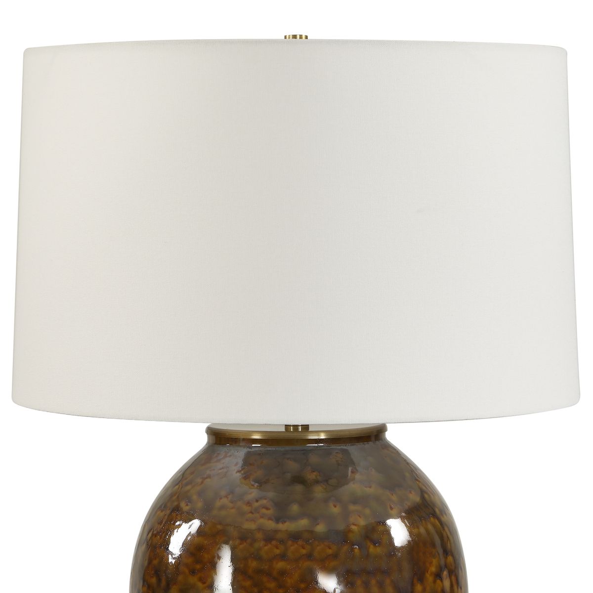 Detail view of the Rye Rust Brown and Green Ceramic Table Lamp