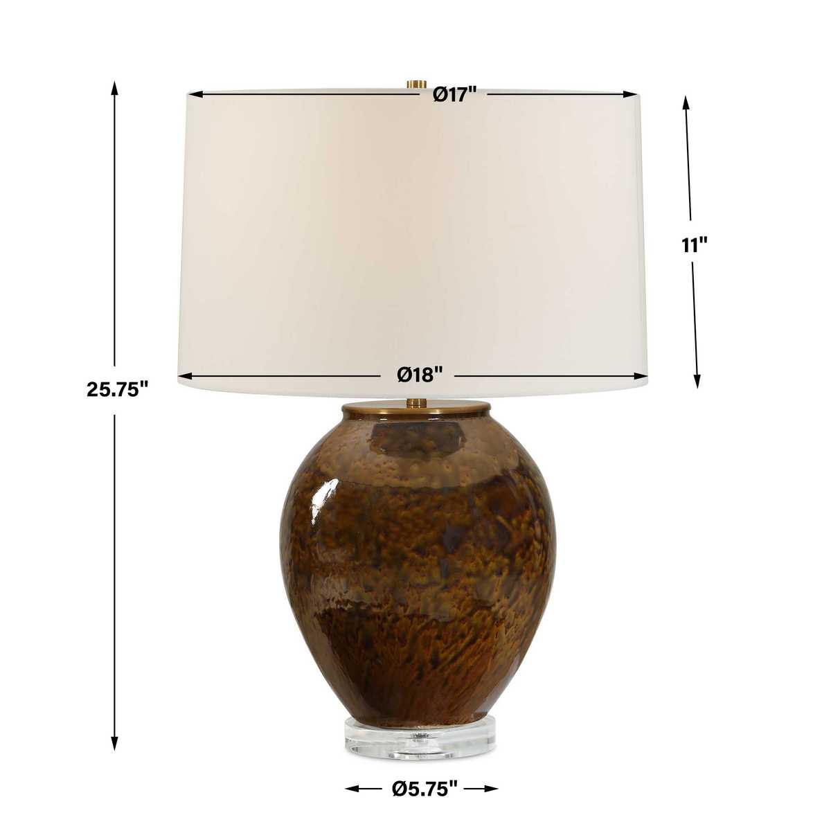 Dimension guide for the Rye Rust Brown and Green Ceramic Table Lamp table lamp
