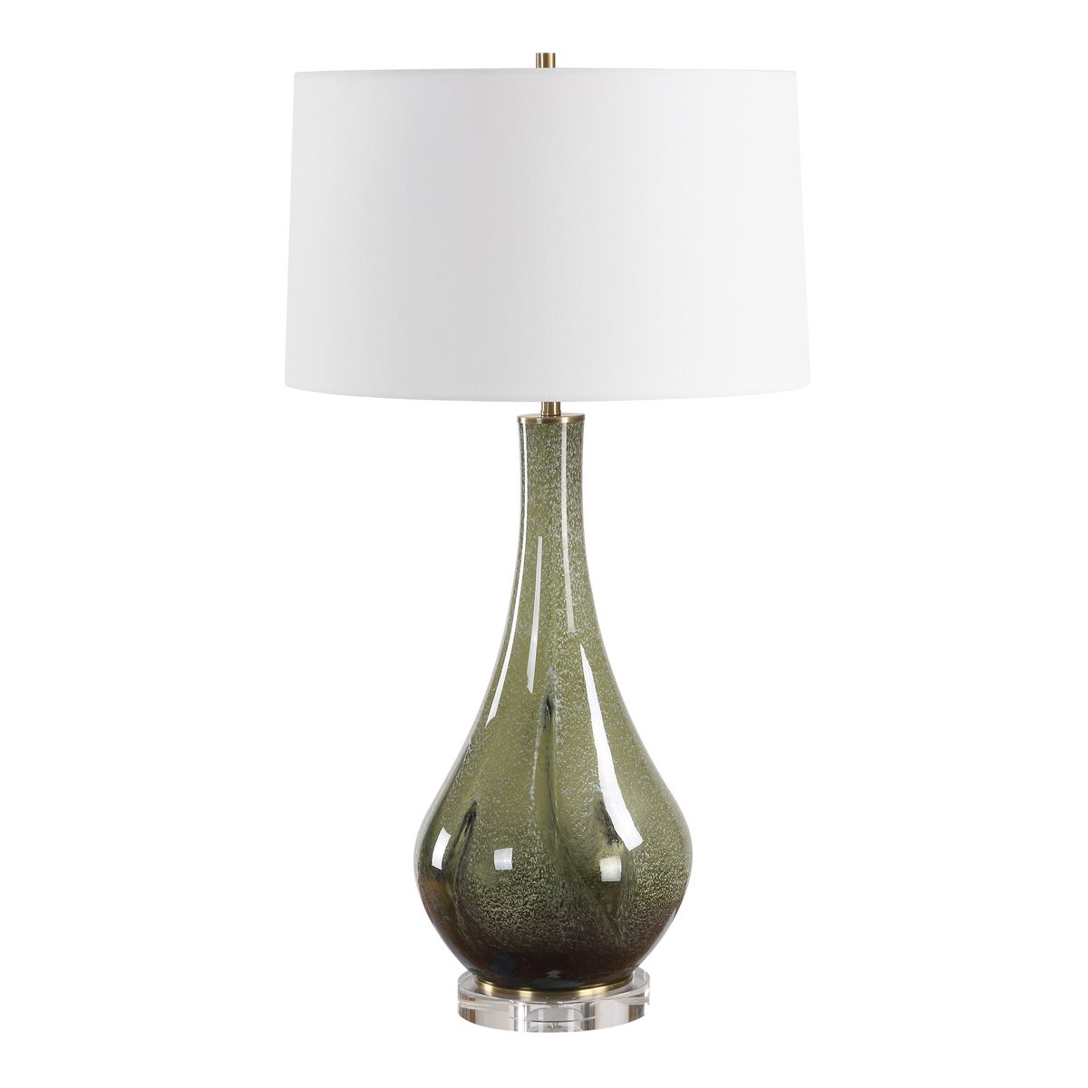 Detail view of the Marist Green Art Glass Table Lamp