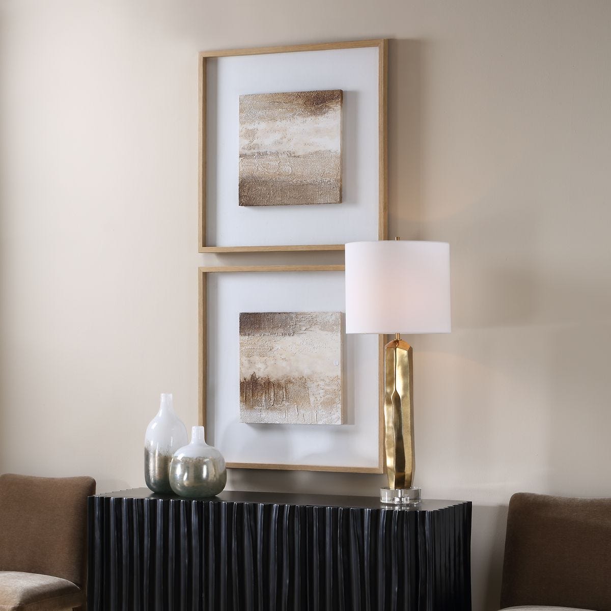 Side view of the Between Lines Neutral Hand Painted Canvas Set by Uttermost