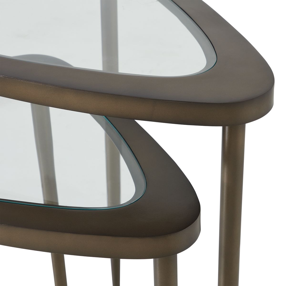 Side view of the Millar Brass Glass Nesting Accent Tables S/2 by Uttermost