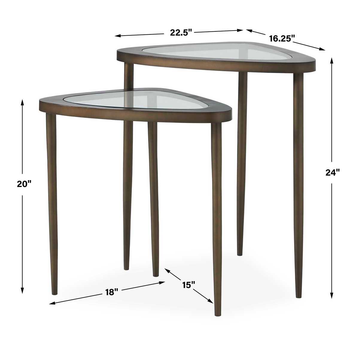 Dimension guide for the Millar Brass Glass Nesting Accent Tables S/2 accent table