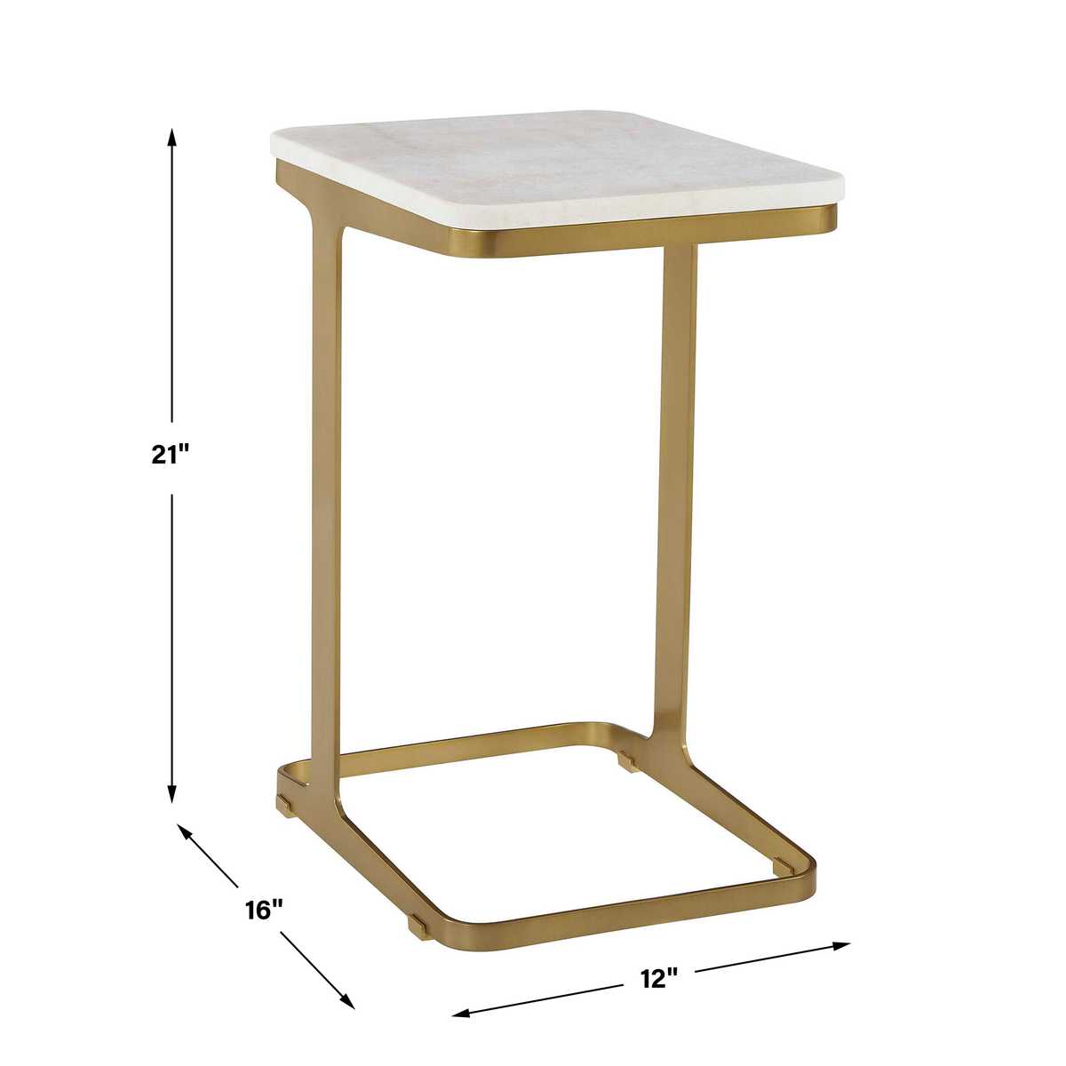 Dimension guide for the Tylan Brass and White Marble Accent Table accent table