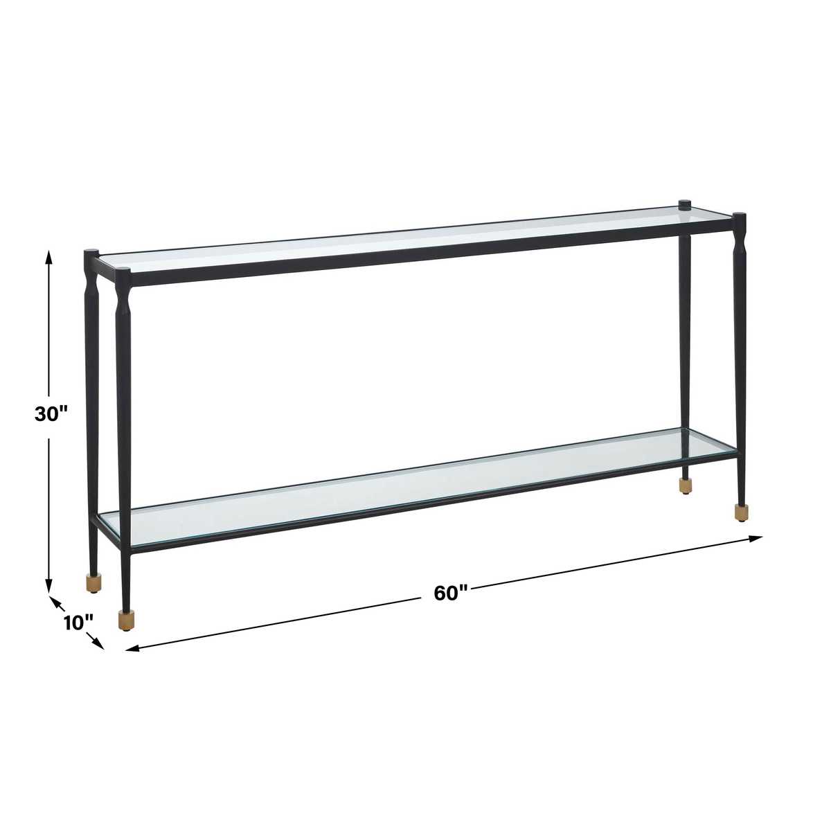 Dimension guide for the Javana Black Iron and Glass Console Table console table