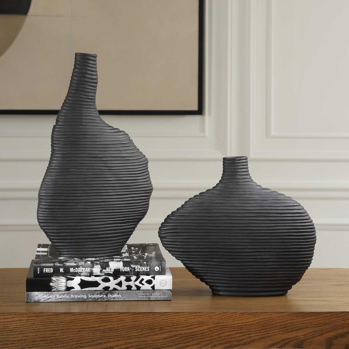 Duostacked Black Vases Set/2 - Uttermost - Vases by Modest Hut
