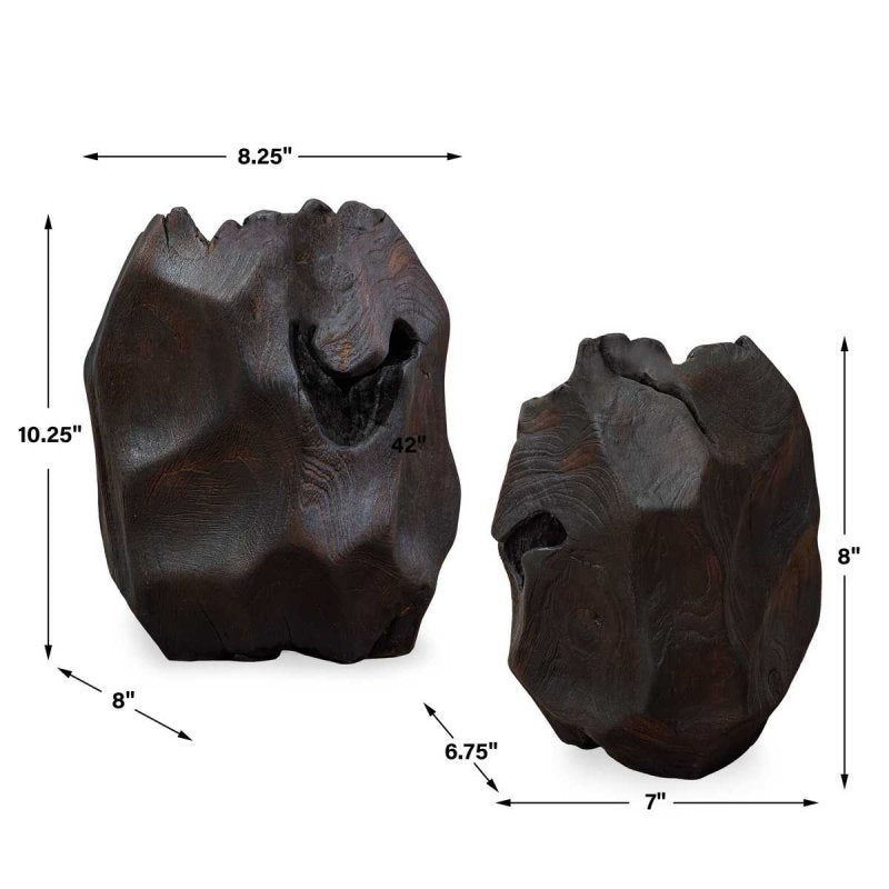 Dimension guide for the Ember Root Burnt Black Teak Vessels S/2