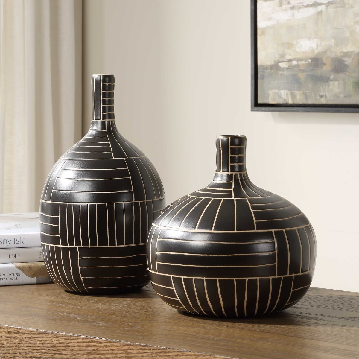 Graphite Stride Geometric Vases Set/2 - Uttermost - Vases by Modest Hut