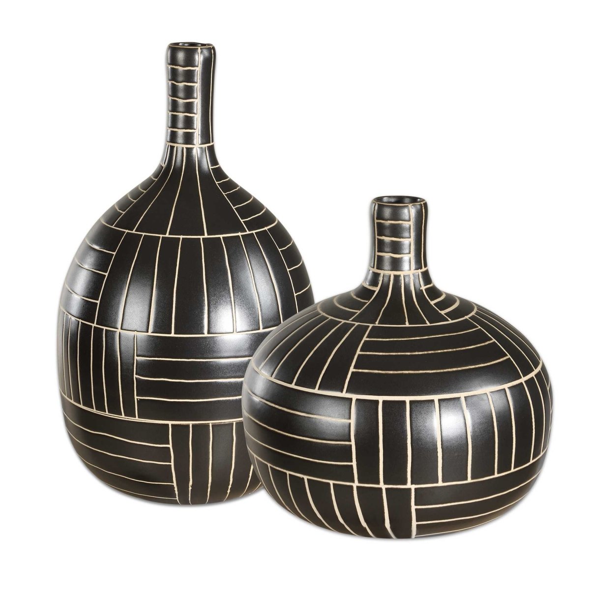 Graphite Stride Geometric Vases Set/2 - Uttermost - Vases by Modest Hut
