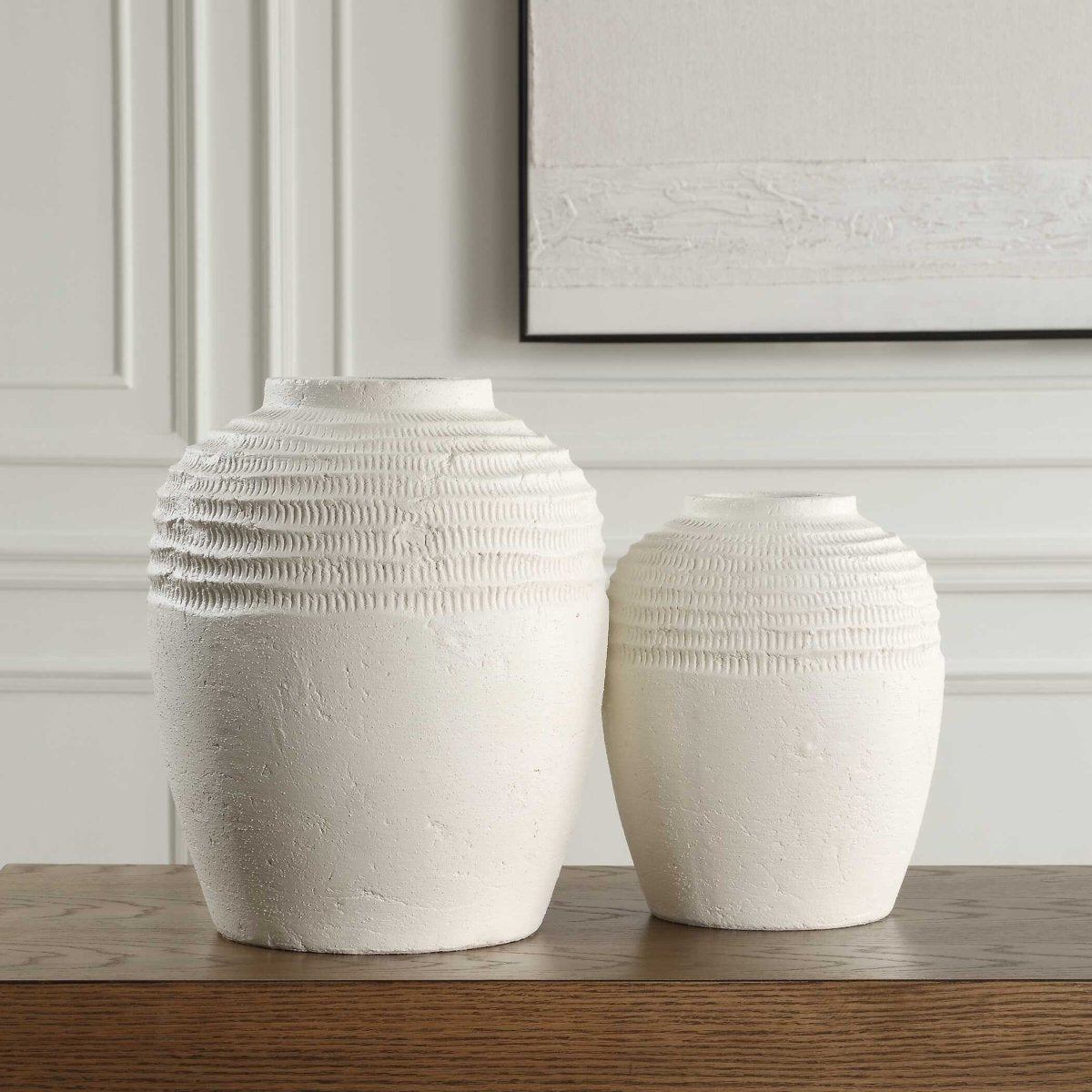 Luna Ridge White Ceramic Vases Set/2 - Uttermost - Vases by Modest Hut