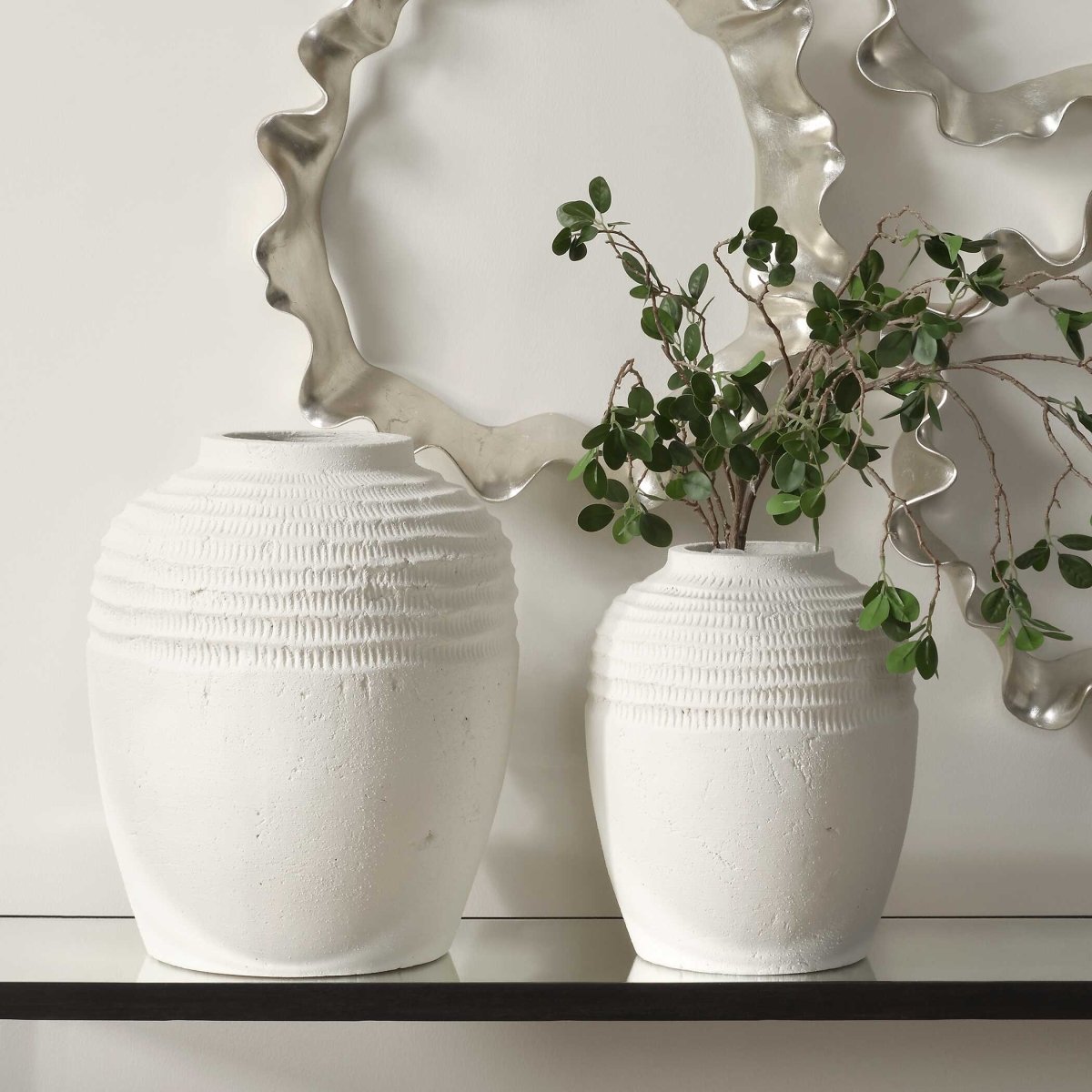 Luna Ridge White Ceramic Vases Set/2 - Uttermost - Vases by Modest Hut