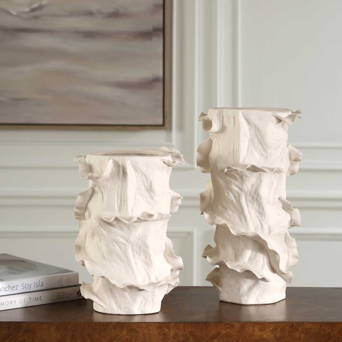 Ripple Crest White Vases Set/2 - Uttermost - Vases by Modest Hut