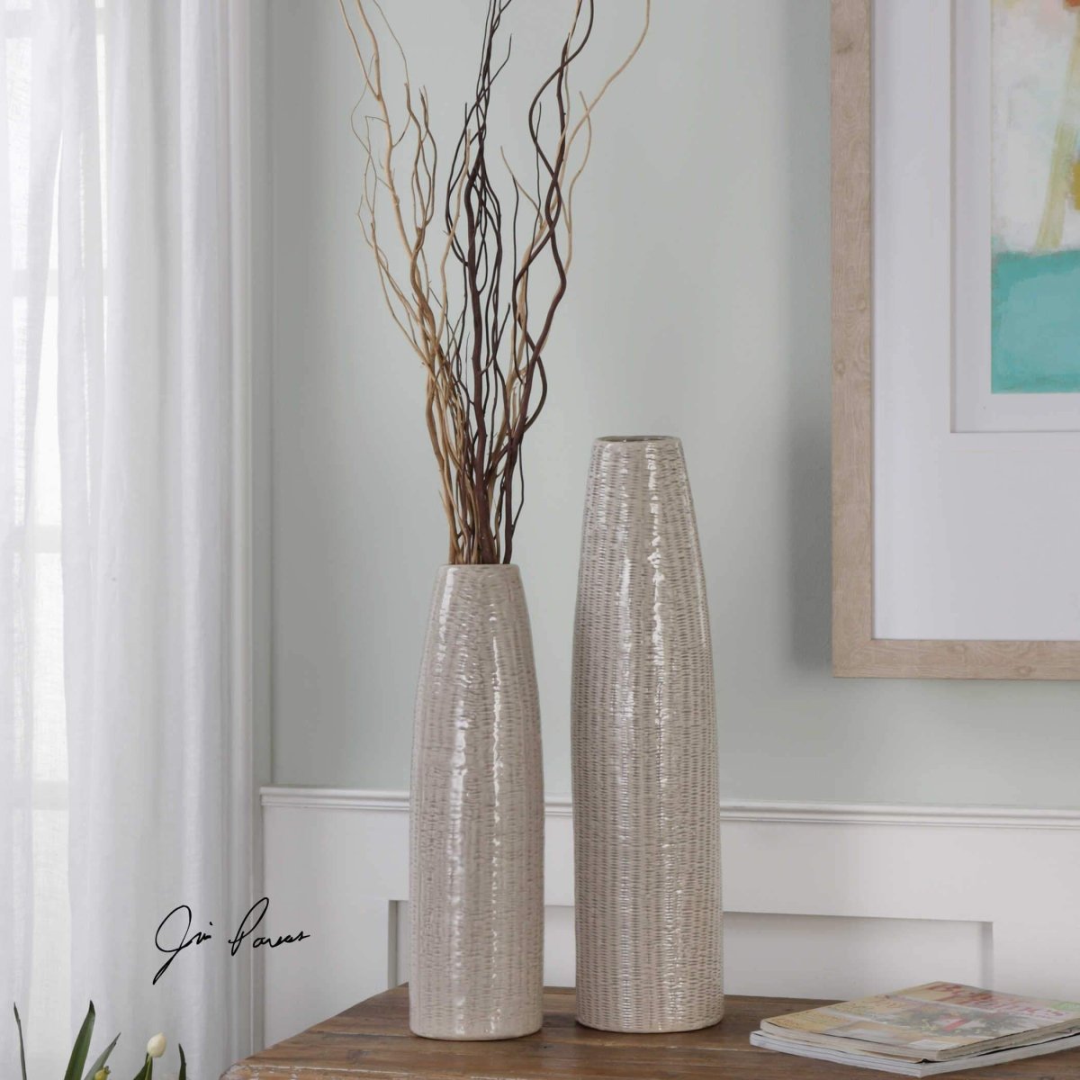 Tall Taupe Sara Vases (S/2) - Uttermost - Vases by Modest Hut