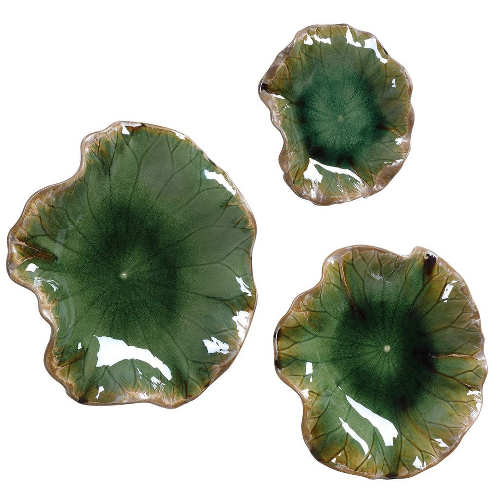 Abella Ceramic Outdoor Wall Decor, Green, S/3 - Uttermost - Wall Decor by Modest Hut