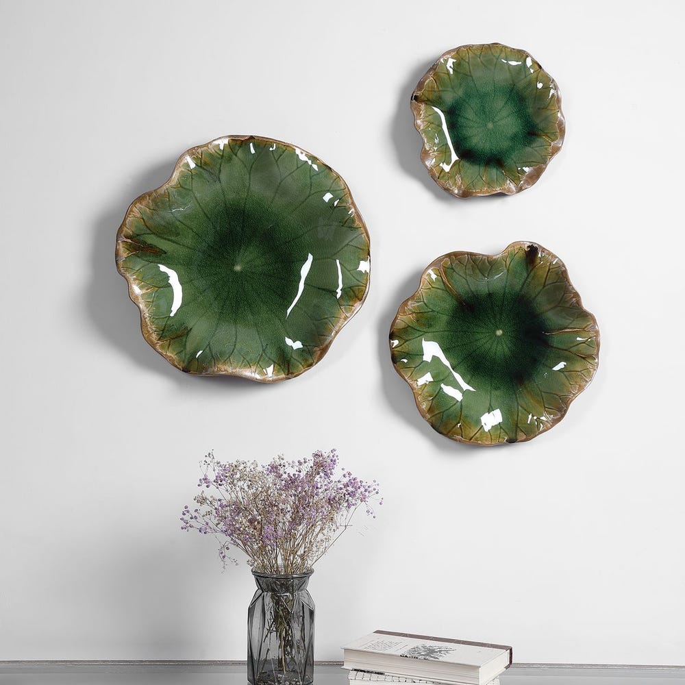 Abella Ceramic Outdoor Wall Decor, Green, S/3 - Uttermost - Wall Decor by Modest Hut