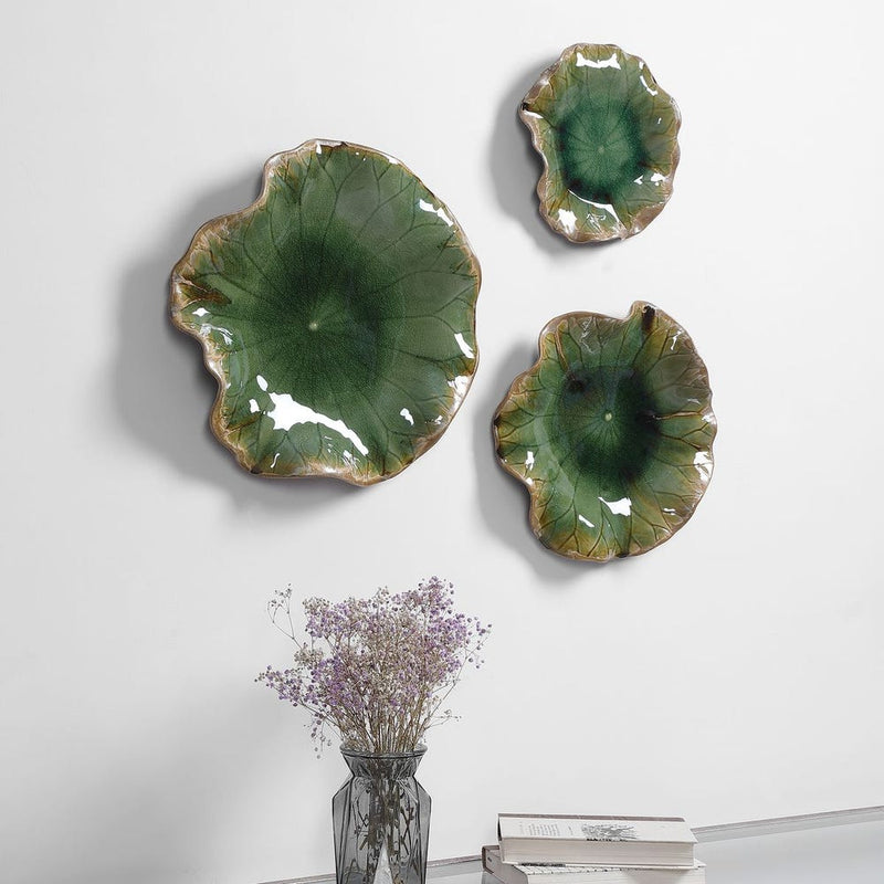 Abella Ceramic Outdoor Wall Decor, Green, S/3 - Uttermost - Wall Decor by Modest Hut