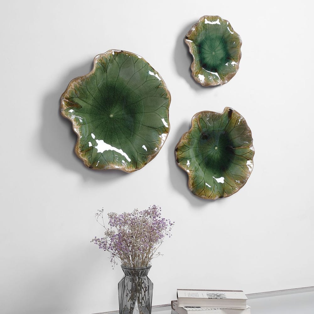 Abella Ceramic Outdoor Wall Decor, Green, S/3 - Uttermost - Wall Decor by Modest Hut