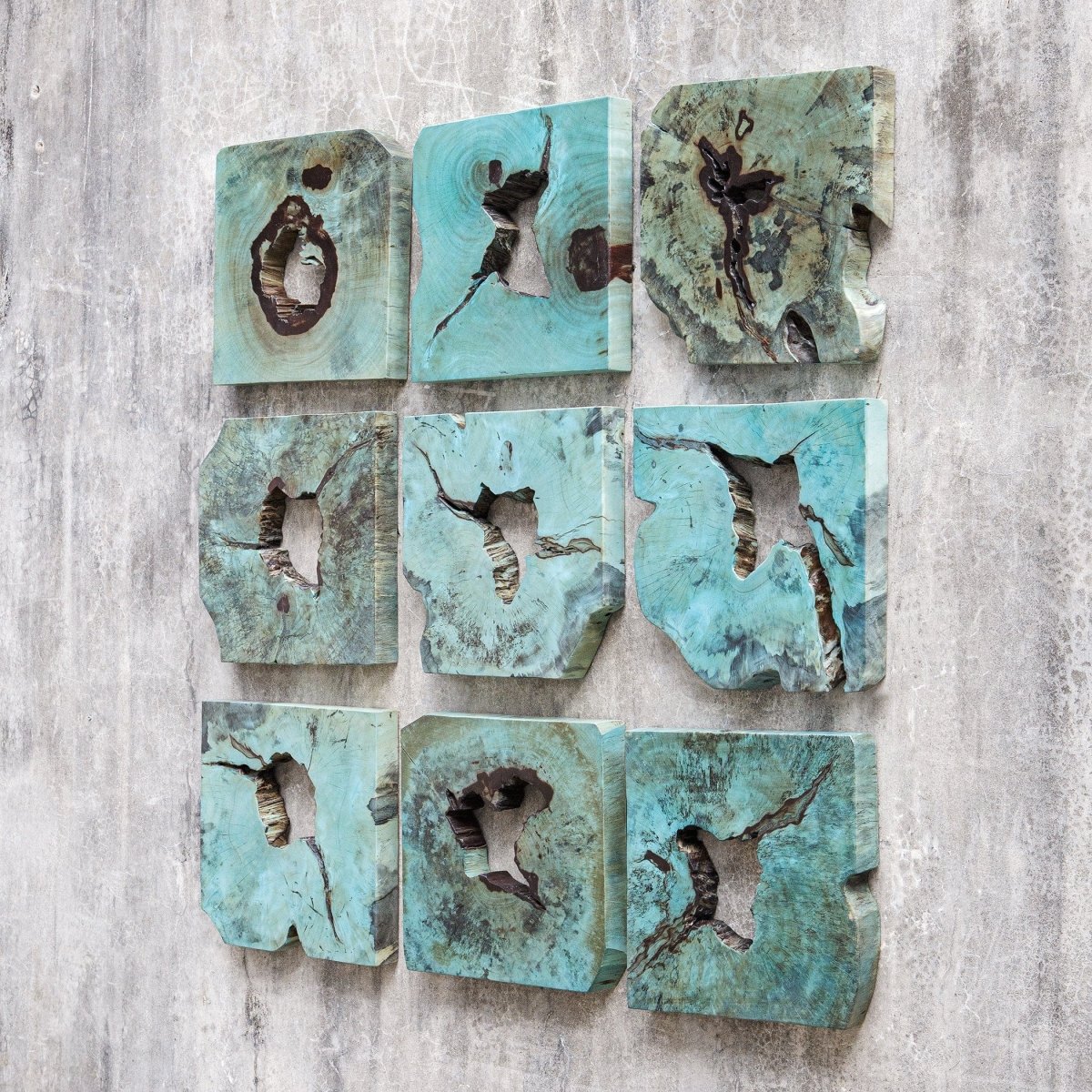 Bahati Wood Wall Decor In Blue, S/9 - Uttermost - Wood Wall Decor by Modest Hut
