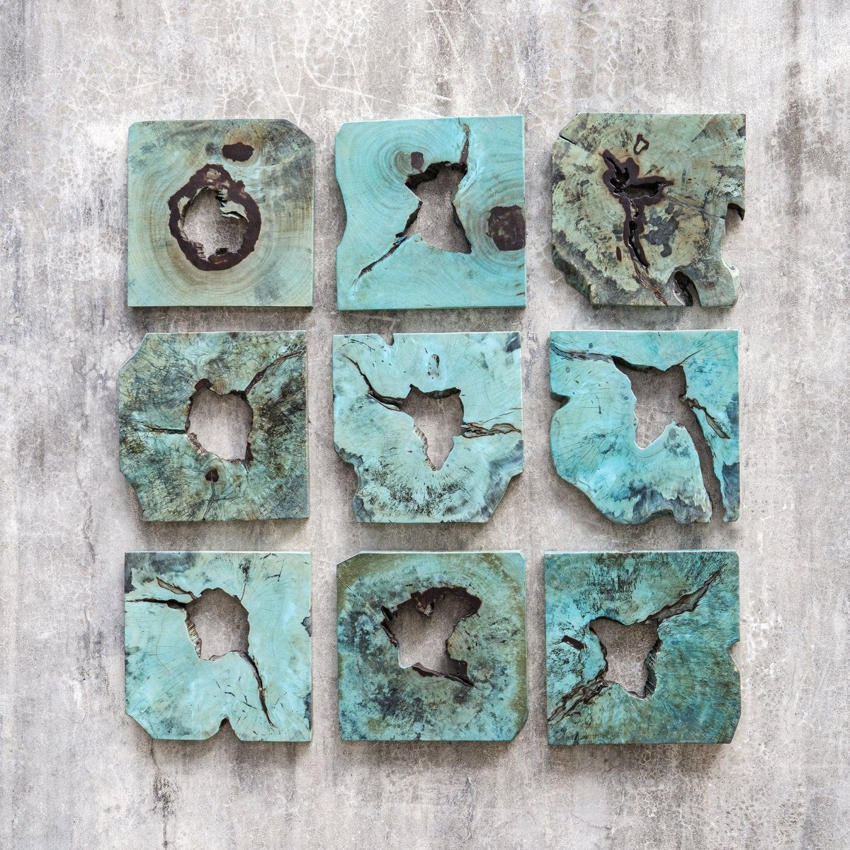 Bahati Wood Wall Decor In Blue, S/9 - Uttermost - Wood Wall Decor by Modest Hut
