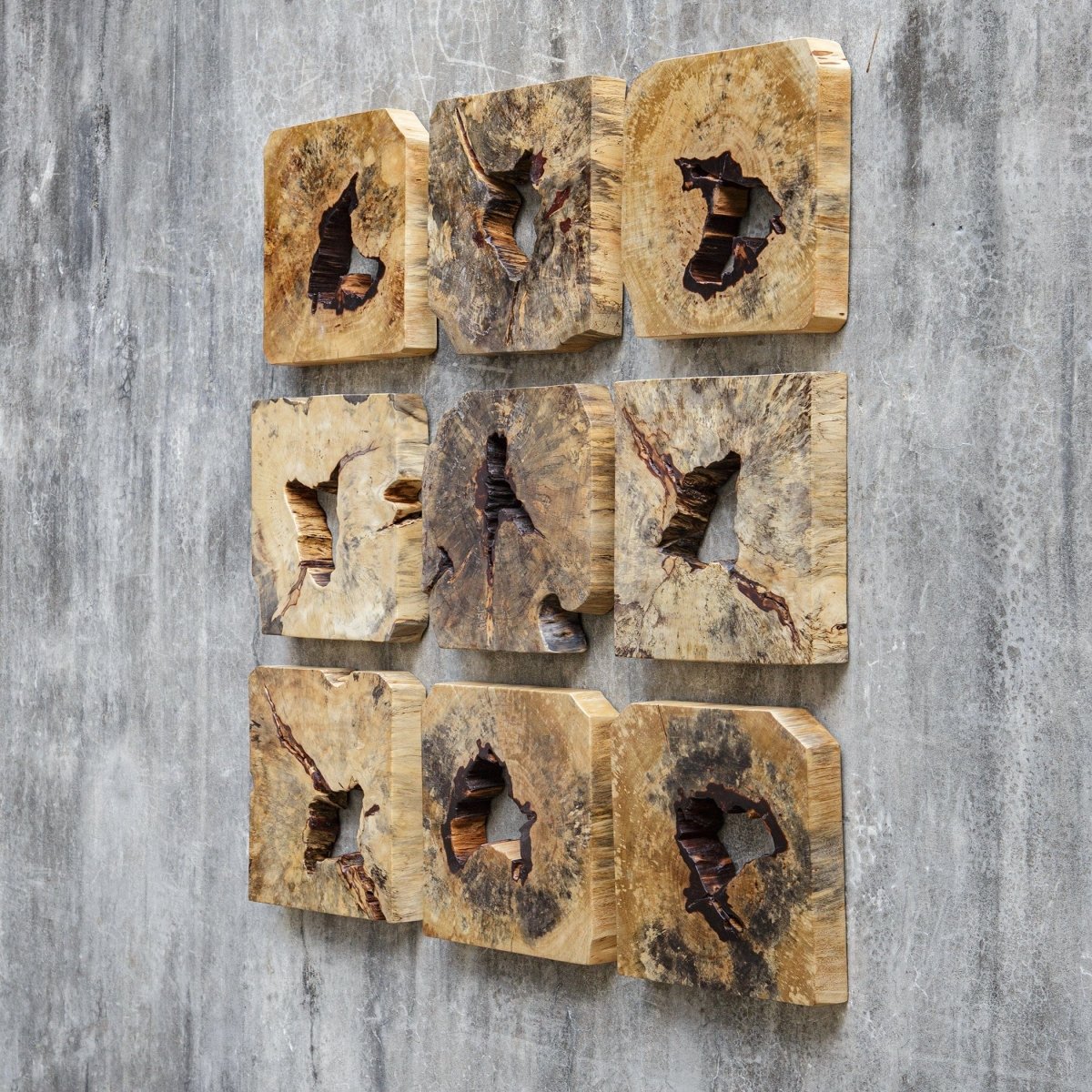 Bahati Wood Wall Decor In Natural, S/9 - Uttermost - Wood Wall Decor by Modest Hut