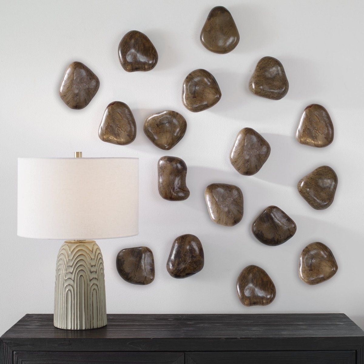 Pebbles Walnut Wood Wall Decor, S/9 - Uttermost - Wood Wall Decor by Modest Hut
