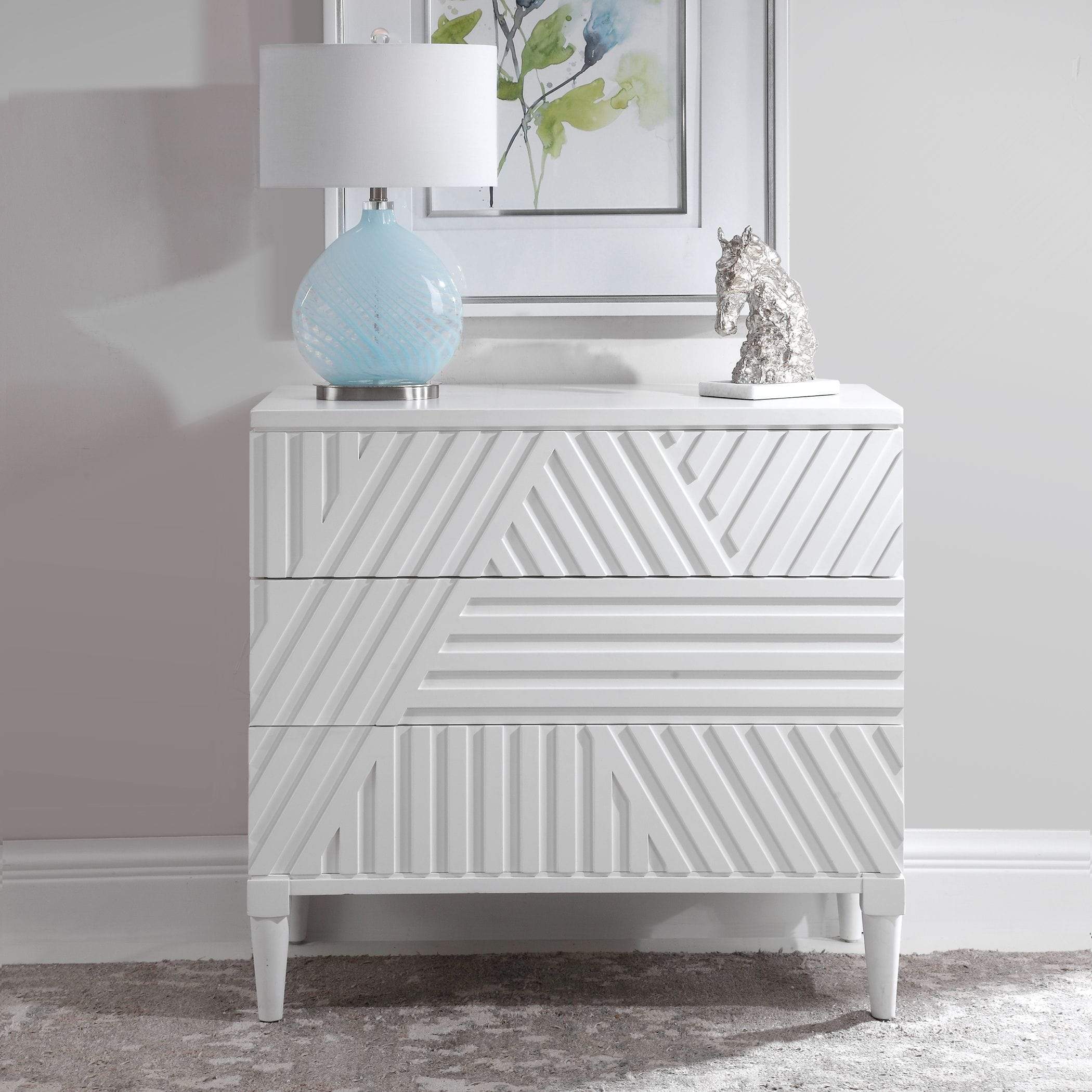 Cole White 3 Drawer Geometric Chest Uttermost
