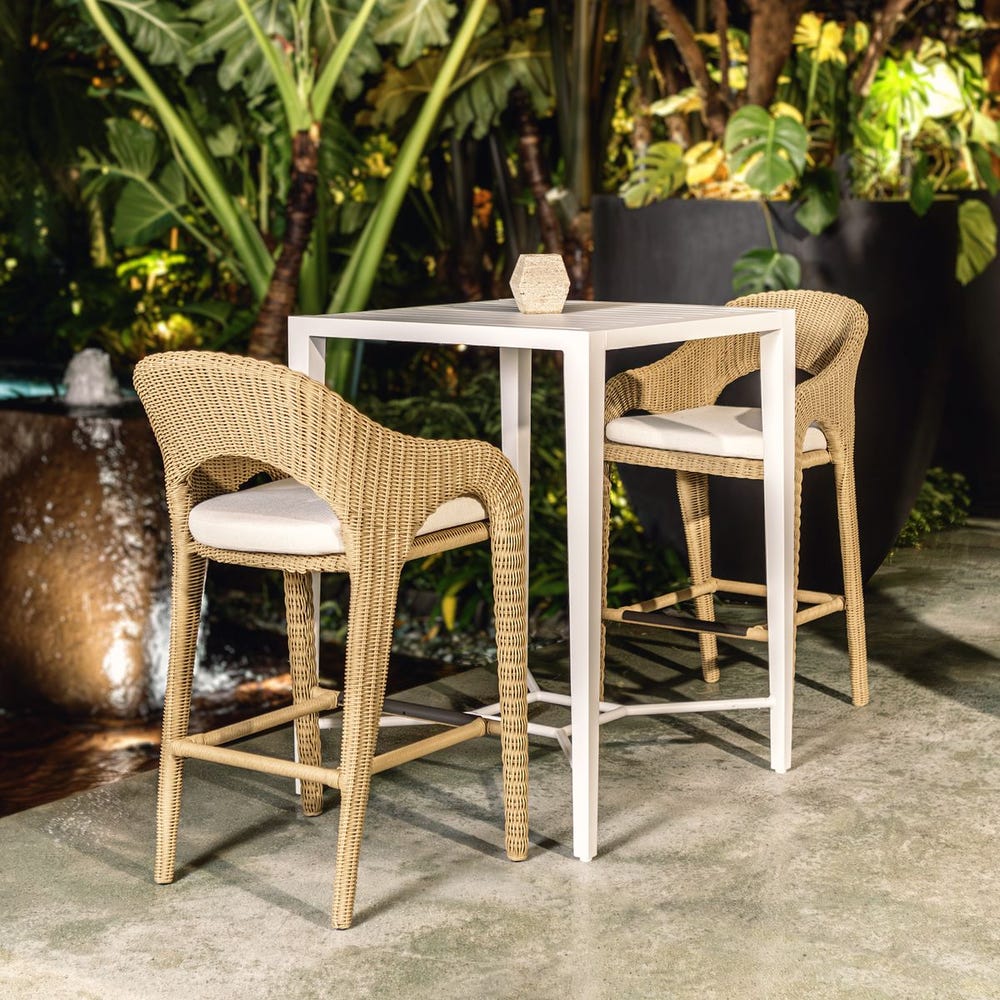 Collection of outdoor bar stools including modern patio bar stools, weather-resistant seating, and backless bar stools for outdoor entertaining