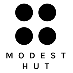 Homepage Logo of 'Modest Hut' with four black circles on a transparent background
