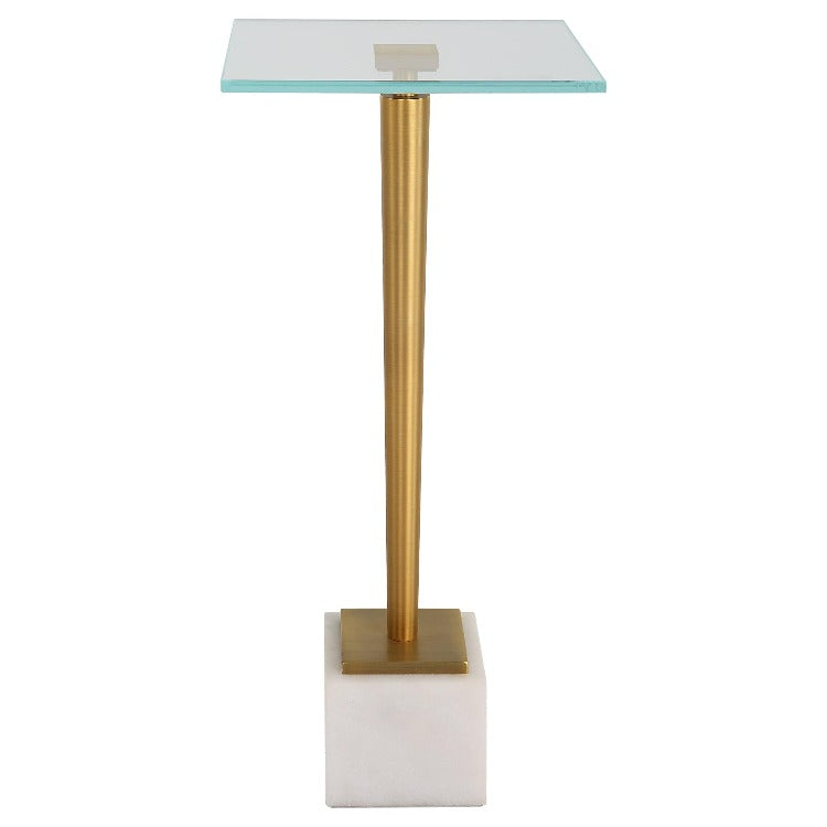 Marble Base Brass Plated Iron Accent Table