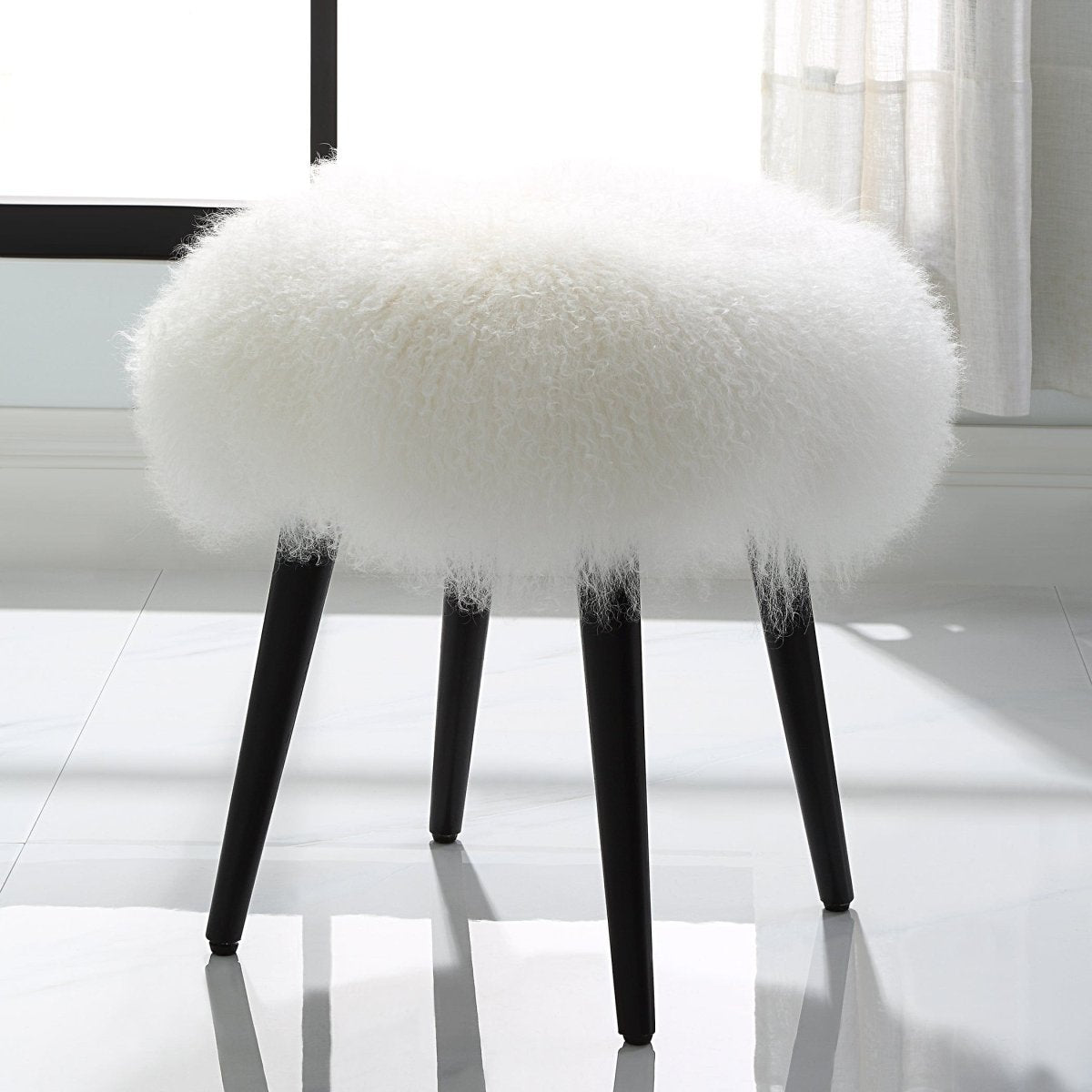 Wooly Sheepskin Accent Stool - Uttermost - Accent Stools by Modest Hut