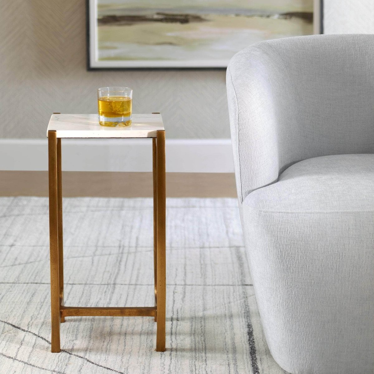 Affinity White Marble Accent Table - Uttermost - Accent Tables by Modest Hut