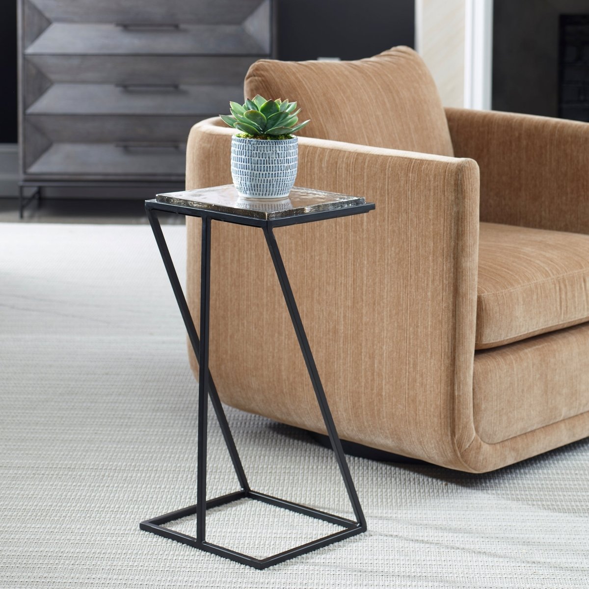 Angled Iron Table with Glass Top - Uttermost - Accent Tables by Modest Hut