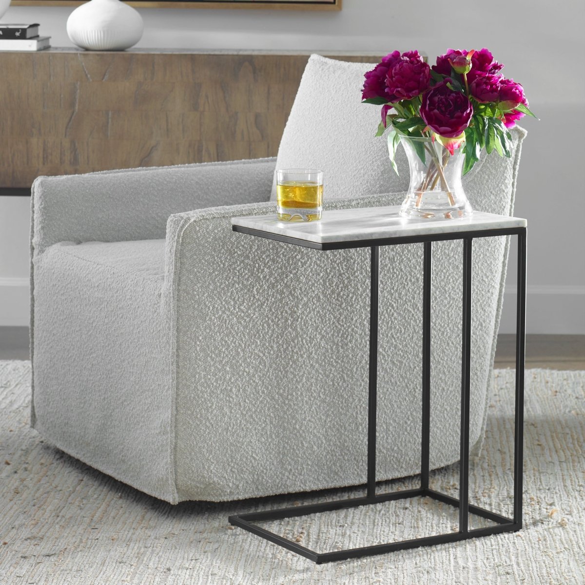 Black Frame Table with White Marble - Uttermost - Accent Tables by Modest Hut