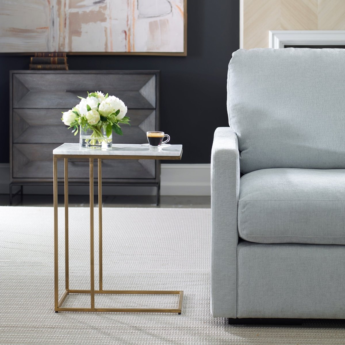 Brass Accent Table with Marble Top - Uttermost - Accent Tables by Modest Hut