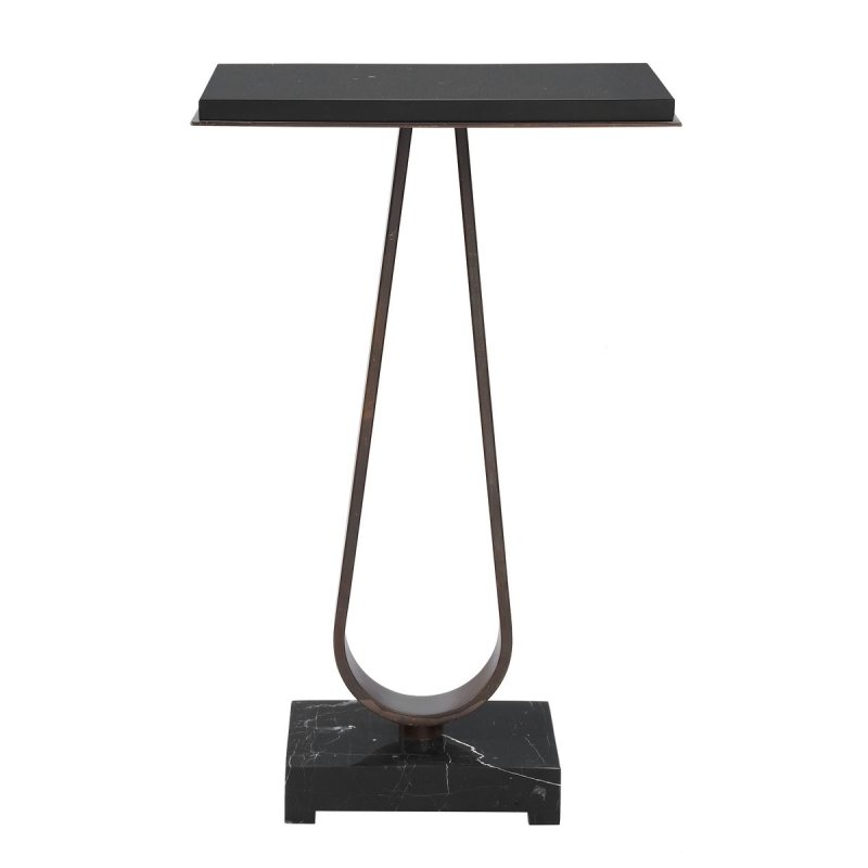 Detail view of the Galloway Dark Bronze Marble Accent Table finish and construction