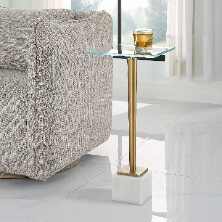 Marble Base Brass Plated Iron Accent Table - Uttermost - Accent Tables by Modest Hut