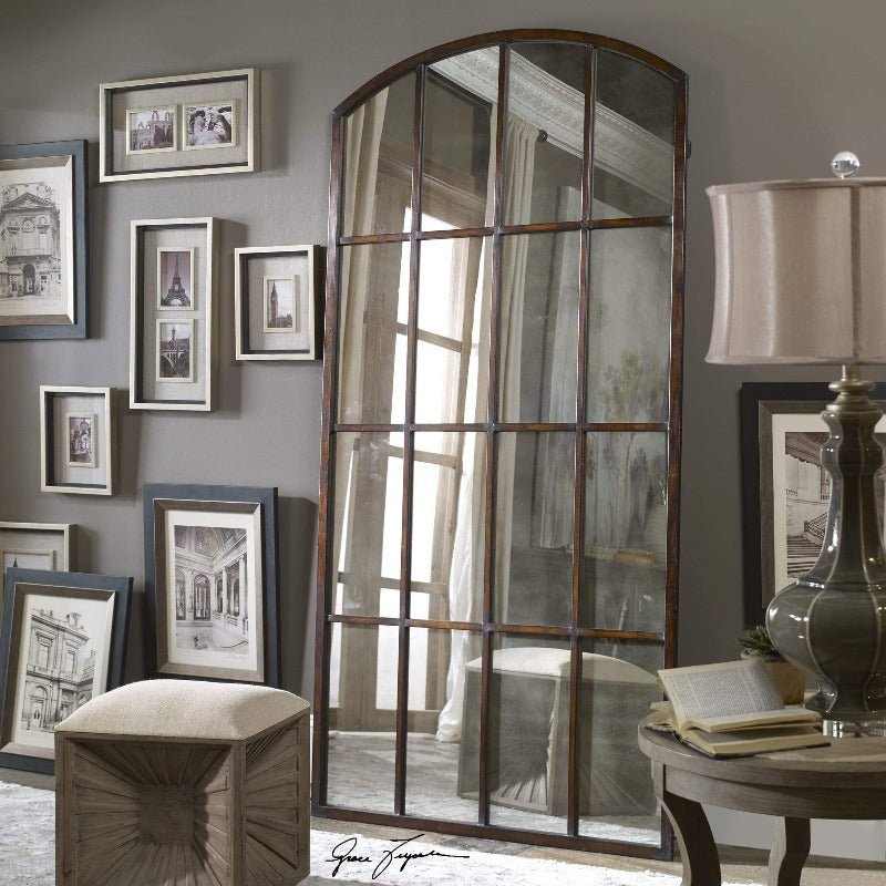 Amie Large Antique Iron Mirror - Uttermost - Arched Mirrors by Modest Hut